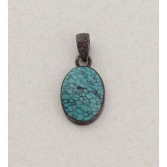 Pendant Only Sterling Silver Natural Turquoise Pendant 1 1/4" x 1/2" - Picture 1 of 6